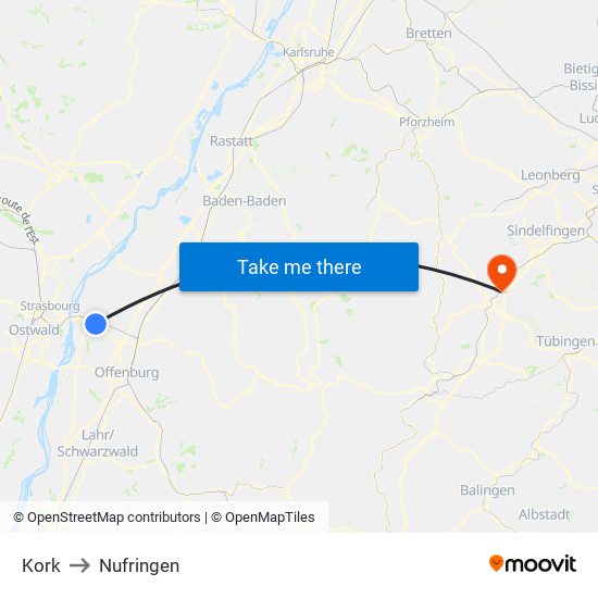 Kork to Nufringen map