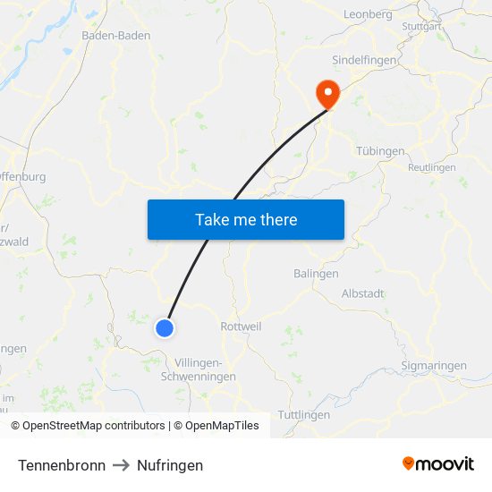 Tennenbronn to Nufringen map