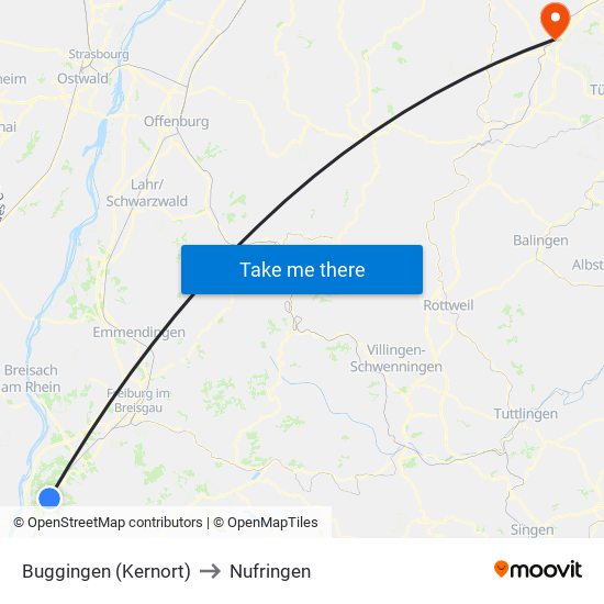 Buggingen (Kernort) to Nufringen map