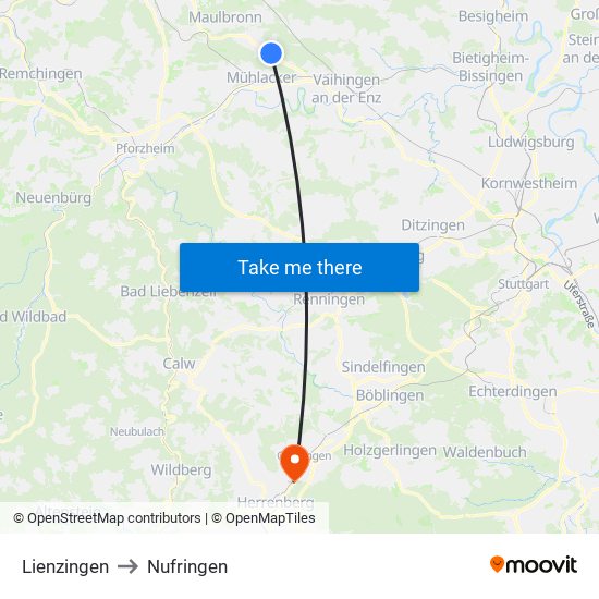 Lienzingen to Nufringen map