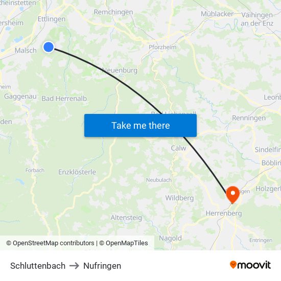 Schluttenbach to Nufringen map