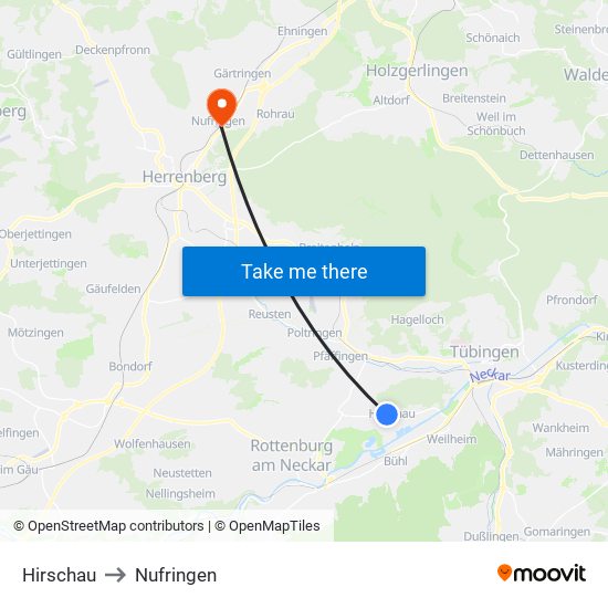 Hirschau to Nufringen map