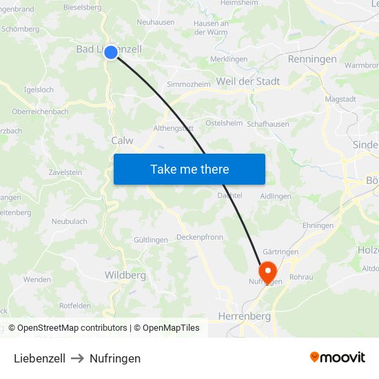 Liebenzell to Nufringen map