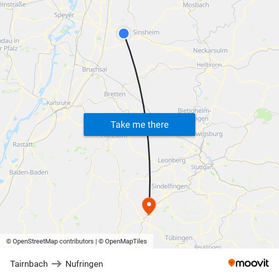 Tairnbach to Nufringen map