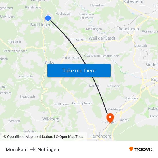 Monakam to Nufringen map