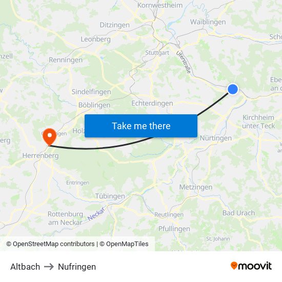 Altbach to Nufringen map
