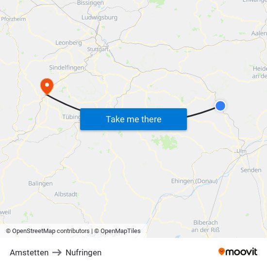 Amstetten to Nufringen map