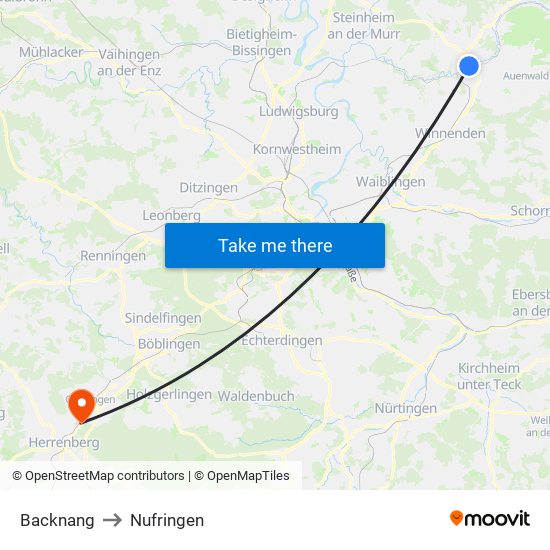 Backnang to Nufringen map