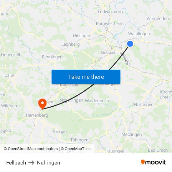 Fellbach to Nufringen map