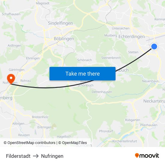 Filderstadt to Nufringen map
