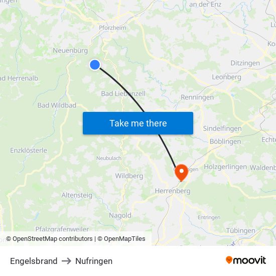 Engelsbrand to Nufringen map