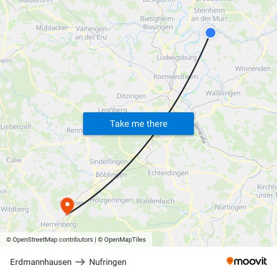 Erdmannhausen to Nufringen map