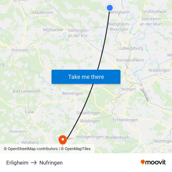 Erligheim to Nufringen map
