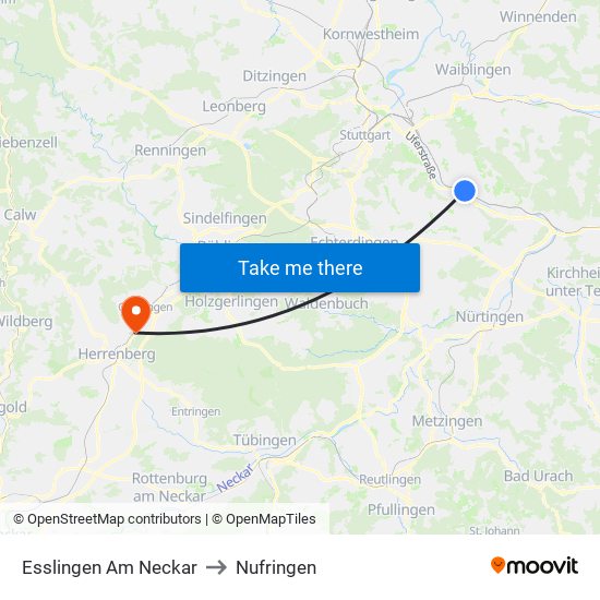 Esslingen Am Neckar to Nufringen map