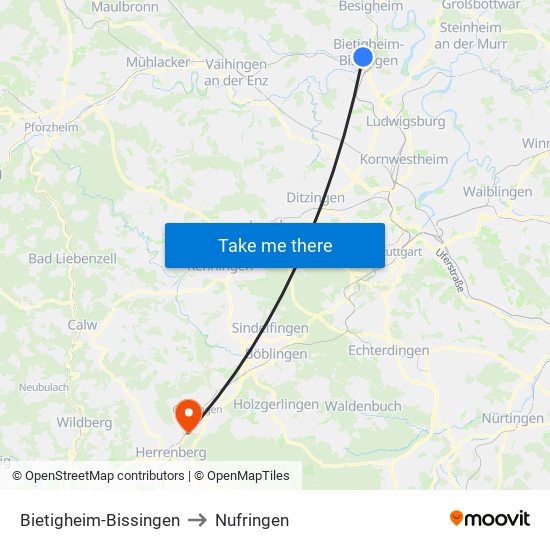 Bietigheim-Bissingen to Nufringen map