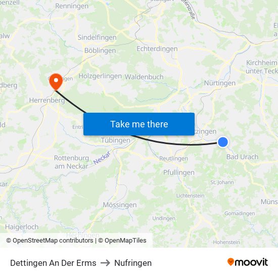 Dettingen An Der Erms to Nufringen map