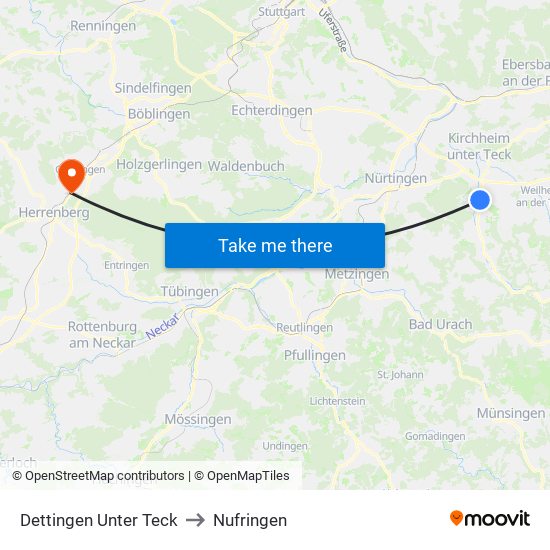 Dettingen Unter Teck to Nufringen map