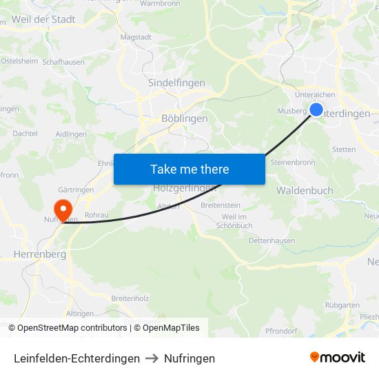 Leinfelden-Echterdingen to Nufringen map