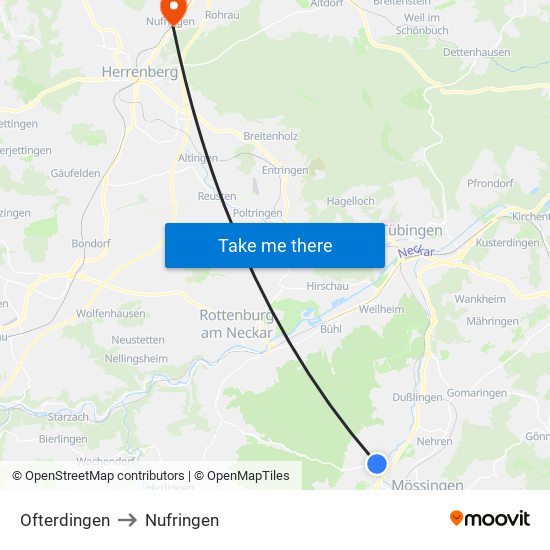 Ofterdingen to Nufringen map