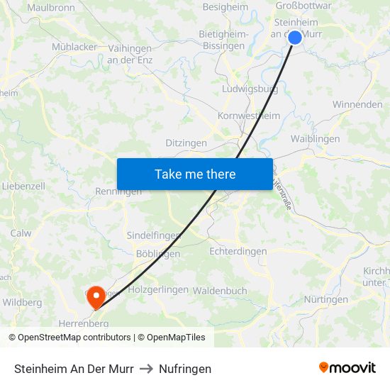 Steinheim An Der Murr to Nufringen map