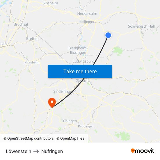 Löwenstein to Nufringen map