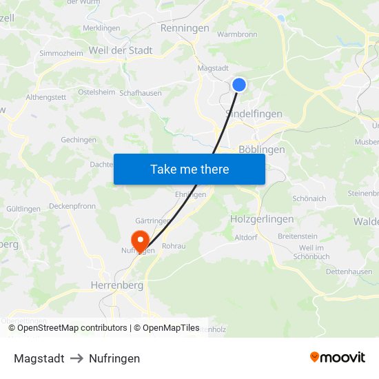 Magstadt to Nufringen map