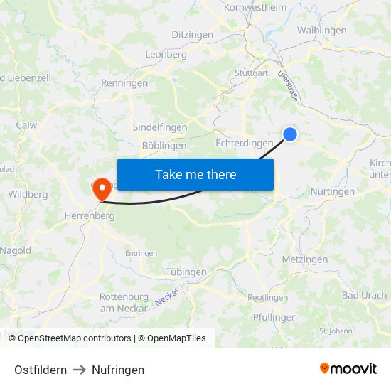 Ostfildern to Nufringen map