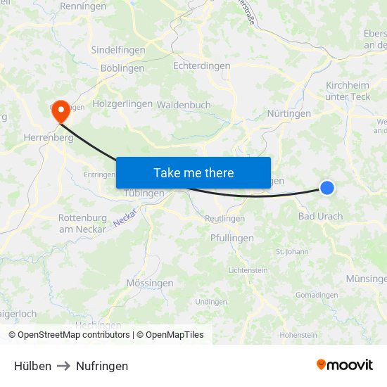 Hülben to Nufringen map