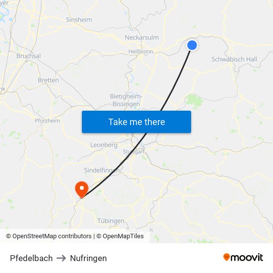 Pfedelbach to Nufringen map