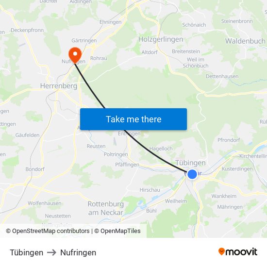 Tübingen to Nufringen map