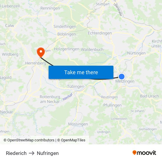 Riederich to Nufringen map