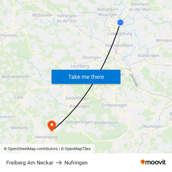 Freiberg Am Neckar to Nufringen map