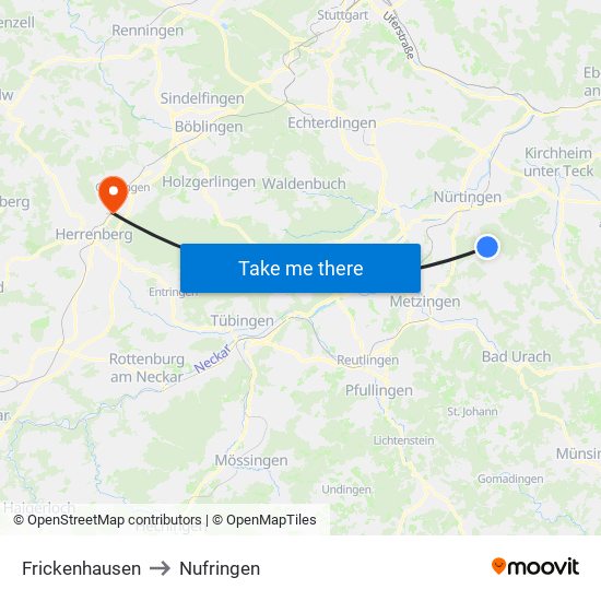 Frickenhausen to Nufringen map