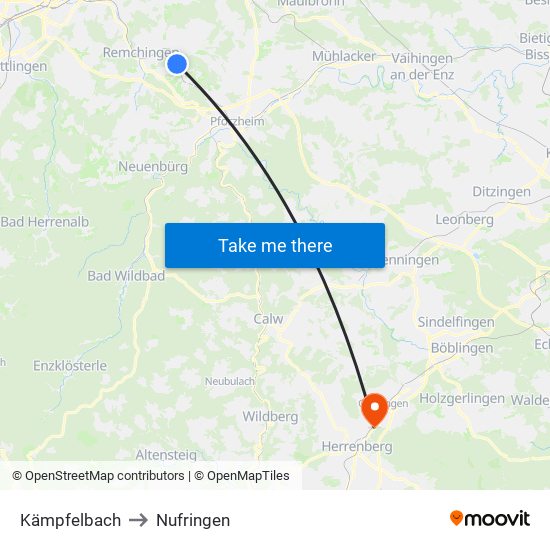 Kämpfelbach to Nufringen map