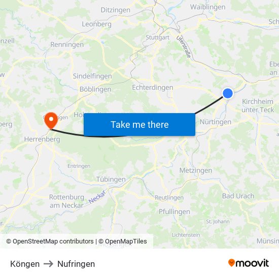 Köngen to Nufringen map