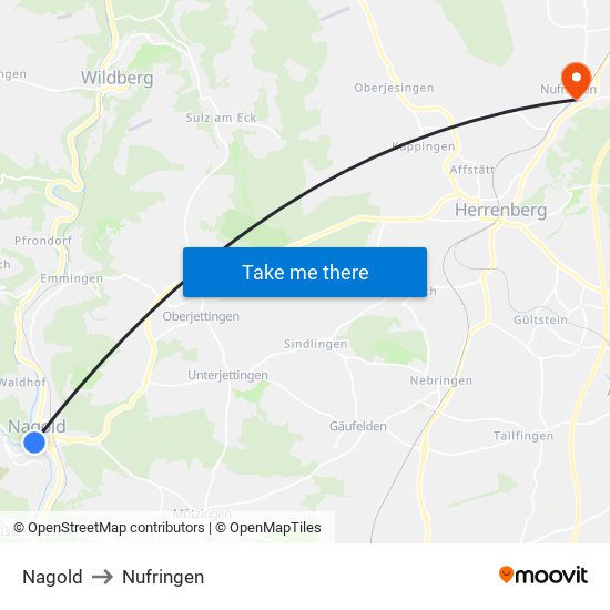 Nagold to Nufringen map