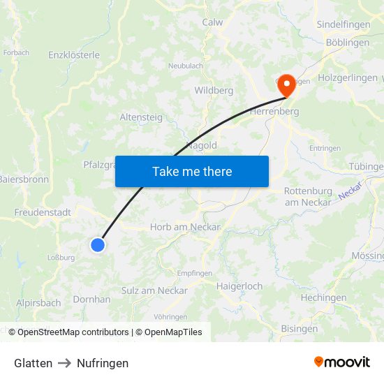 Glatten to Nufringen map
