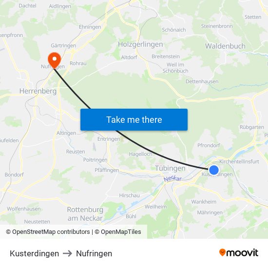 Kusterdingen to Nufringen map