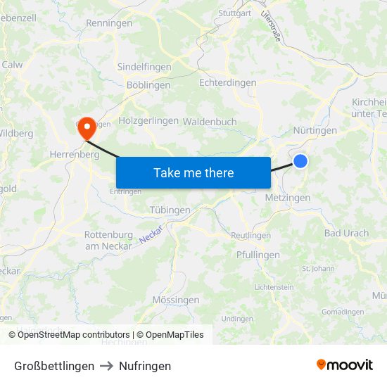 Großbettlingen to Nufringen map