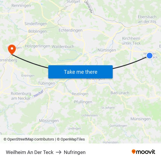 Weilheim An Der Teck to Nufringen map