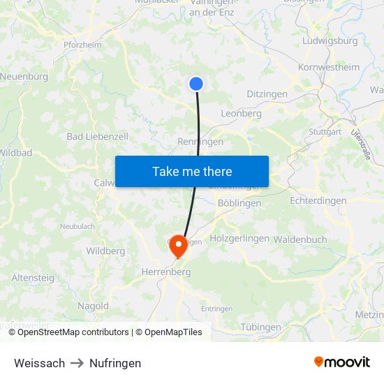 Weissach to Nufringen map