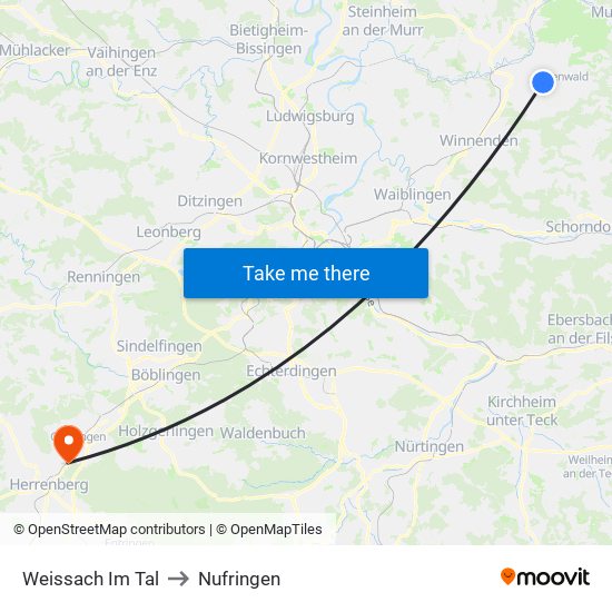 Weissach Im Tal to Nufringen map