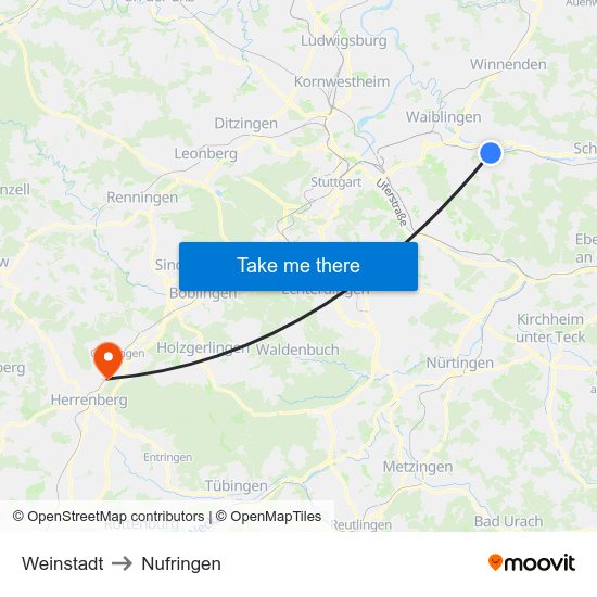 Weinstadt to Nufringen map