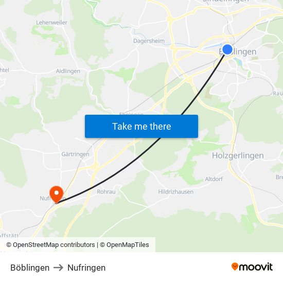 Böblingen to Nufringen map