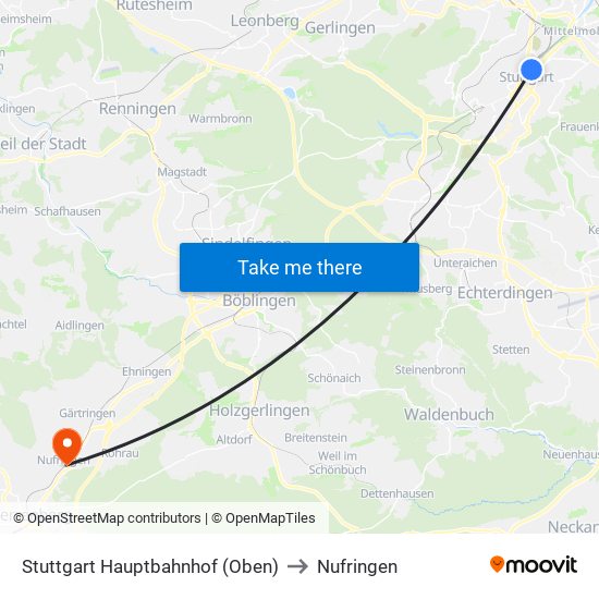 Stuttgart Hauptbahnhof (Oben) to Nufringen map