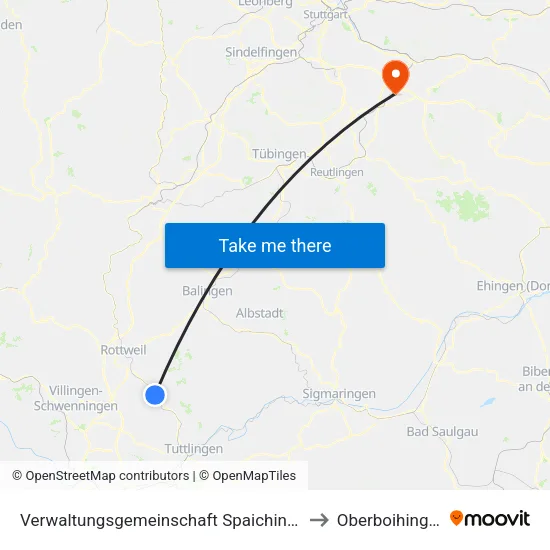 Verwaltungsgemeinschaft Spaichingen to Oberboihingen map