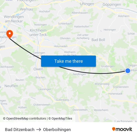 Bad Ditzenbach to Oberboihingen map