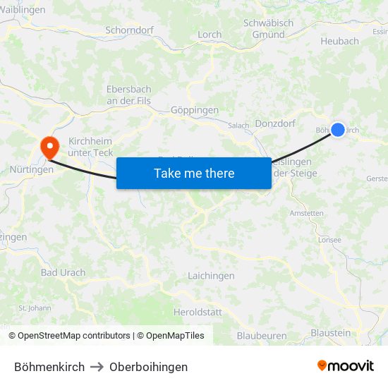 Böhmenkirch to Oberboihingen map