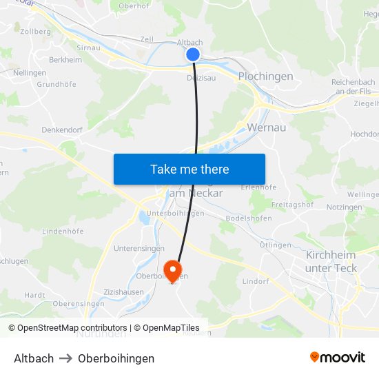 Altbach to Oberboihingen map