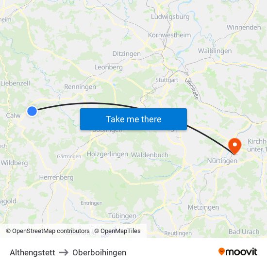 Althengstett to Oberboihingen map